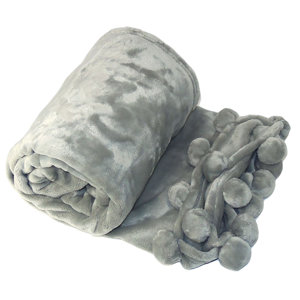 Flannel Fleece Pom Pom Throw Blanket