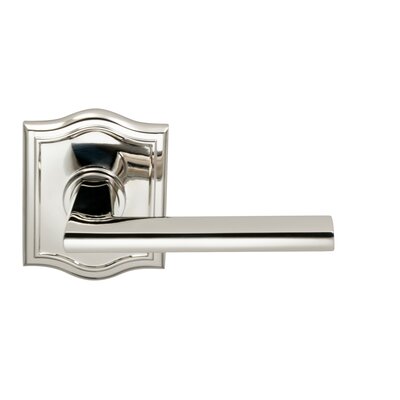 Prodigy Wedge Privacy Door Lever with Arched Rosette Omnia Finish: Polished Nickel, Backset: 2-3/8
