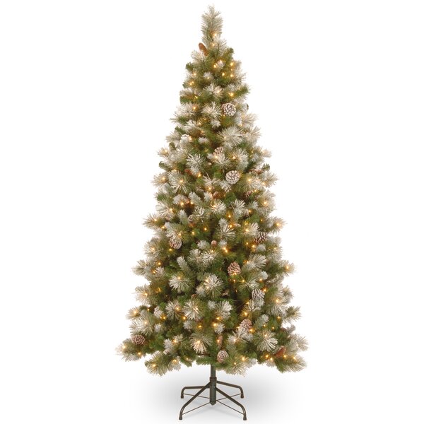 Snow Capped Mountain Slim 90 Green Pine Artificial Christmas Tree with 400 Clear Lights and Stand by The Holiday Aisle