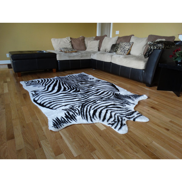 Chanler Black/White Zebra Fur Area Rug by Bloomsbury Market