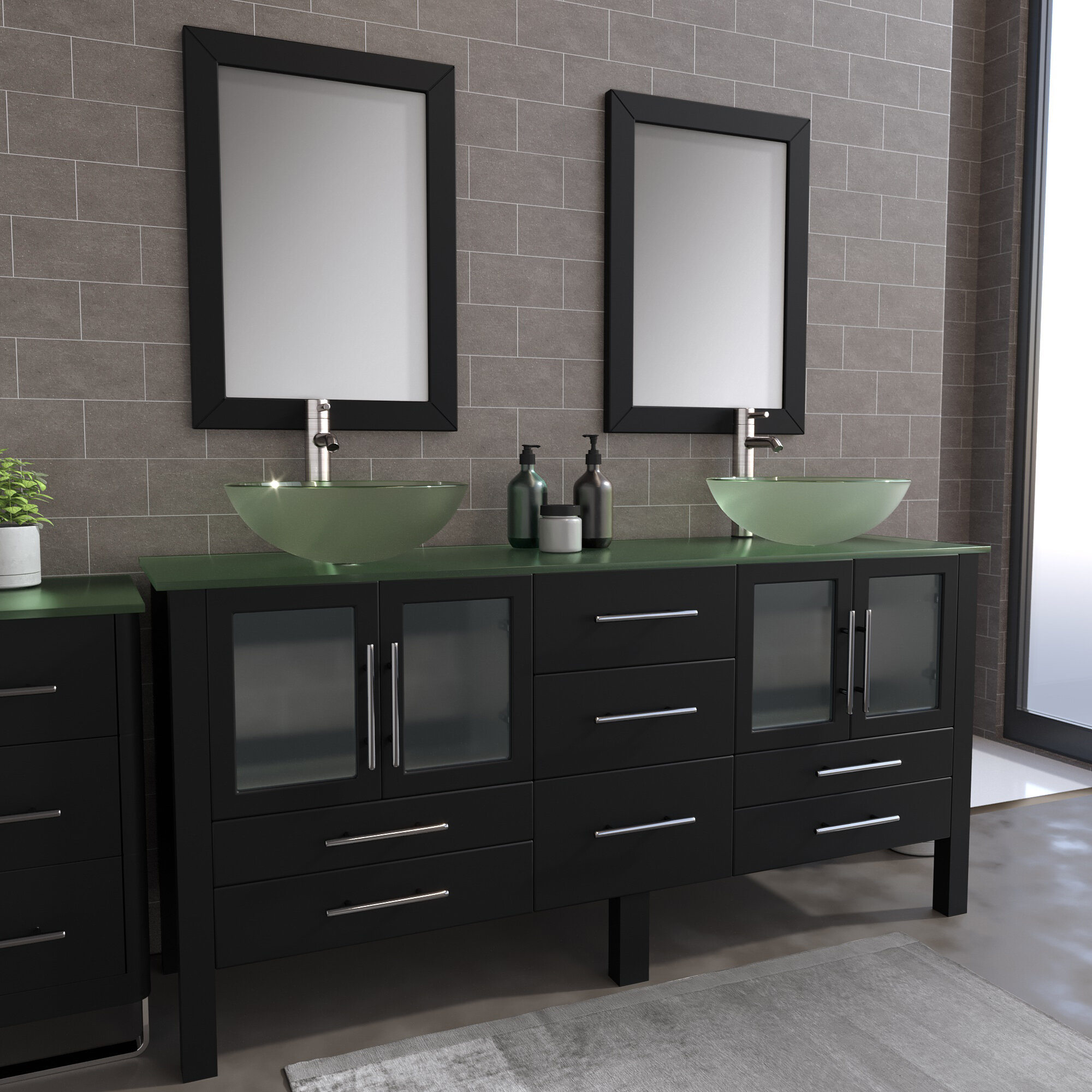 Brayden Studio Meserve Solid Wood And Frosted Glass Vessel 71 Double Bathroom Vanity Set With Mirror Reviews Wayfair
