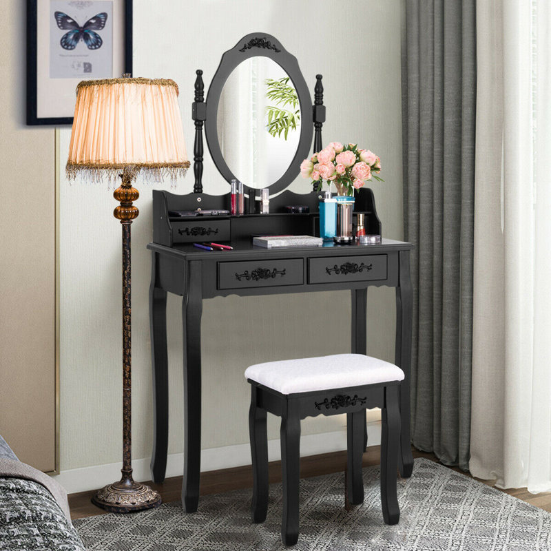 House Of Hampton Geoffrey Vanity Set With Stool And Mirror Reviews Wayfair