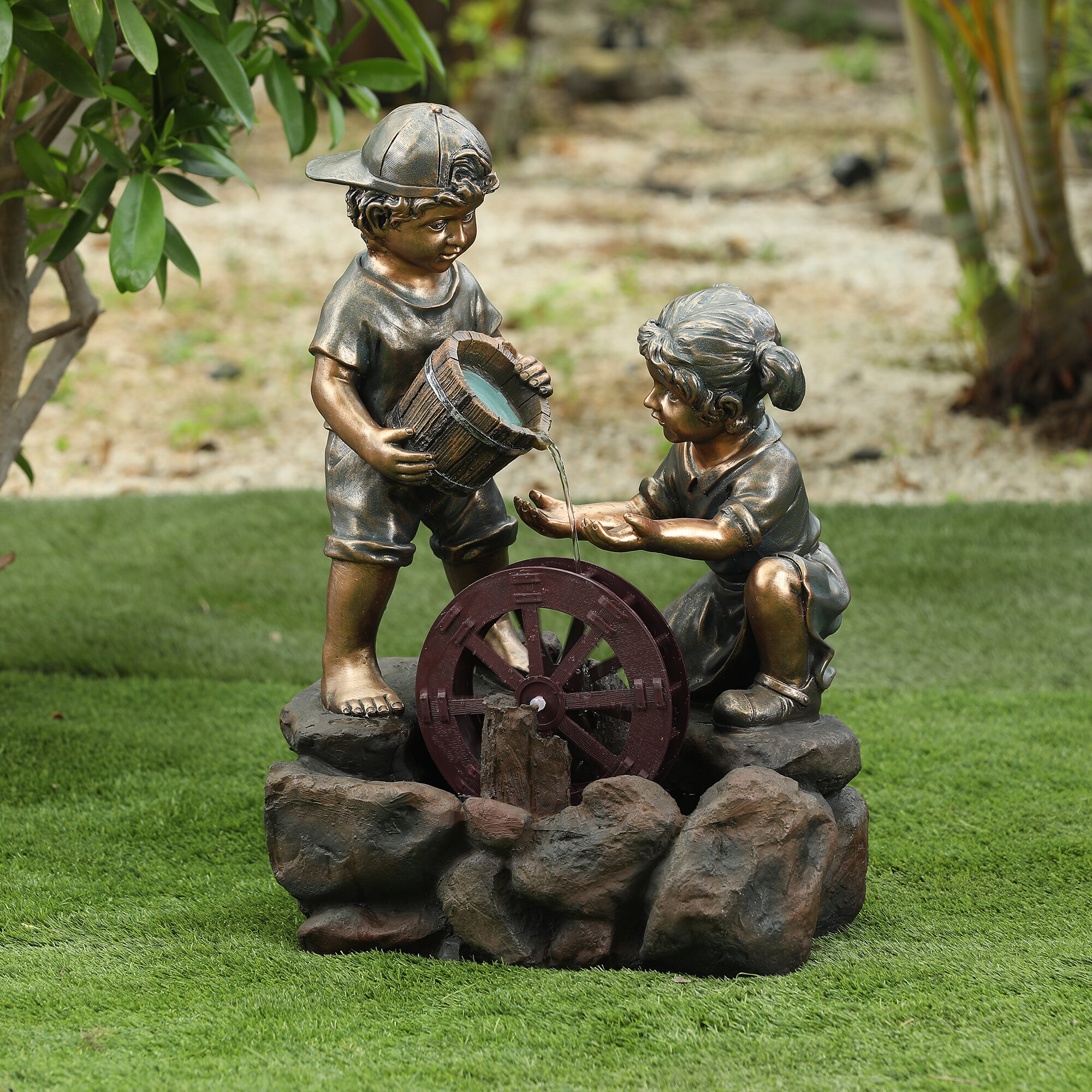 Yard Ornaments Wagon Planter Wheel Outdoor Backyard Statues Lawn Decor Garden Statues Lawn Ornaments Uniforce Home Garden