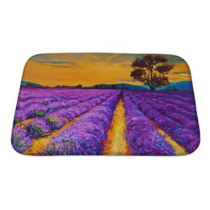 Landscapes Lavender Fields at Sunset, Modern Impressionism Bath Rug