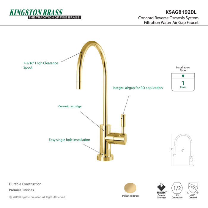 Kingston Brass Concord Reverse Osmosis System Filtration Water Air