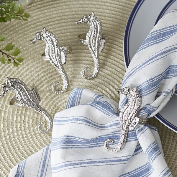 Polished Seahorse Napkin Rings (Set of 4) by Beachcrest Home