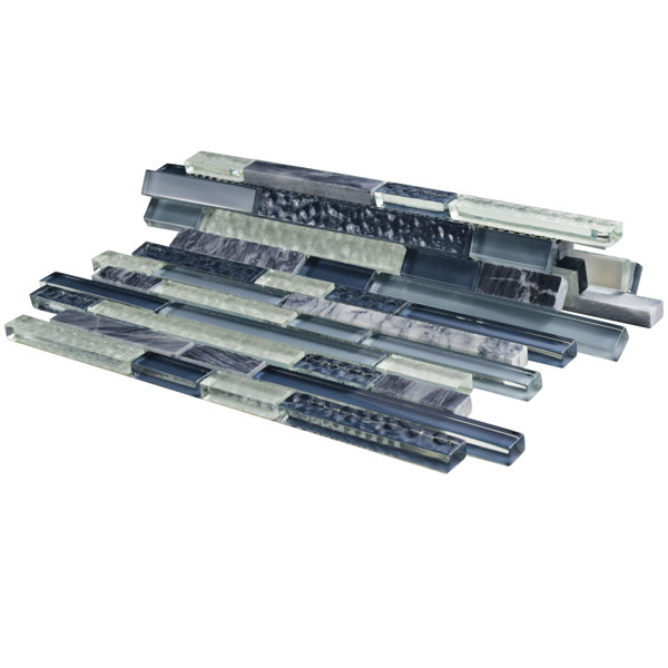 Sierra Random Sized Glass and Natural Stone Mosaic Tile in Blue/Gray by EliteTile