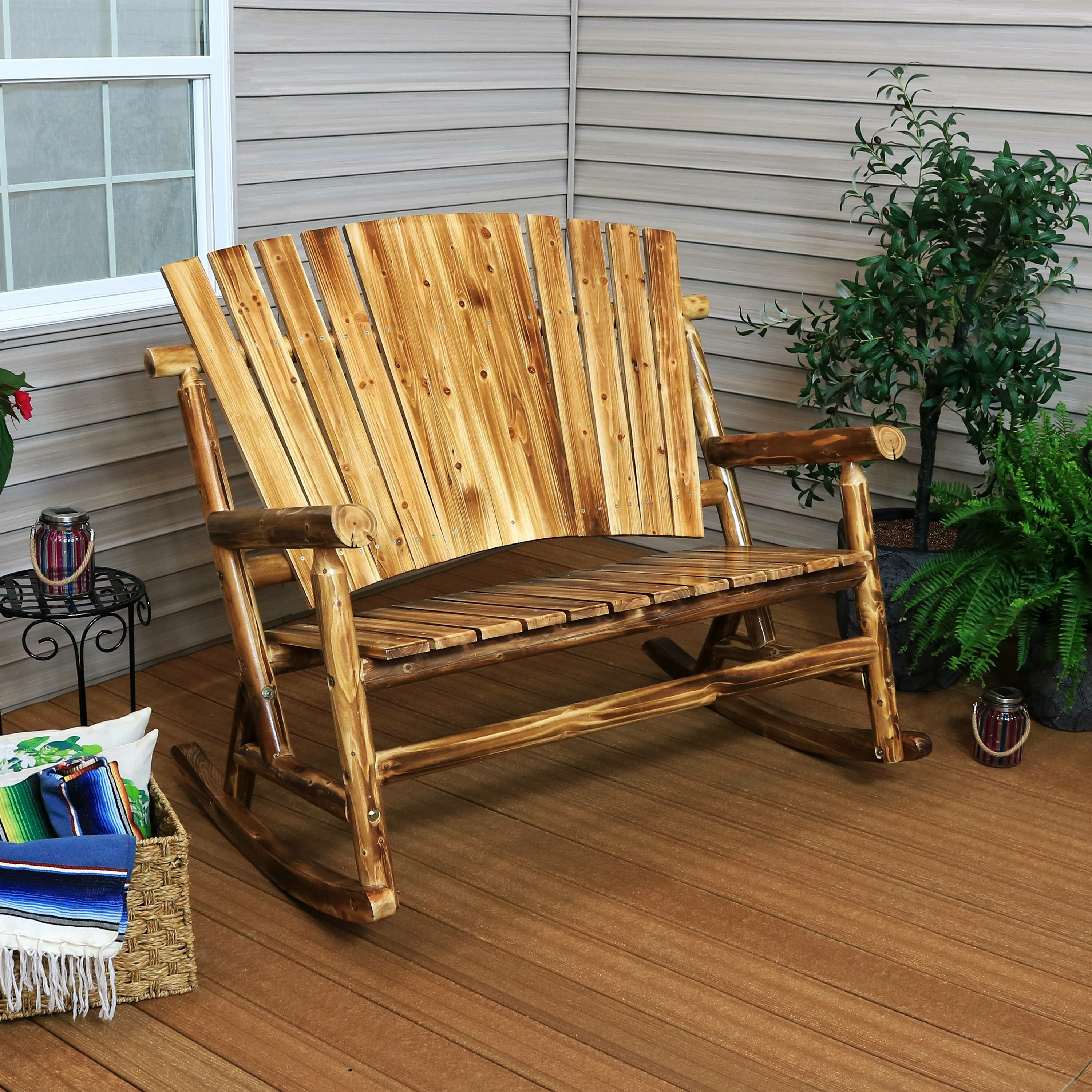 Millwood Pines Eaddy Rustic Log Cabin Rocking Bench Wayfair