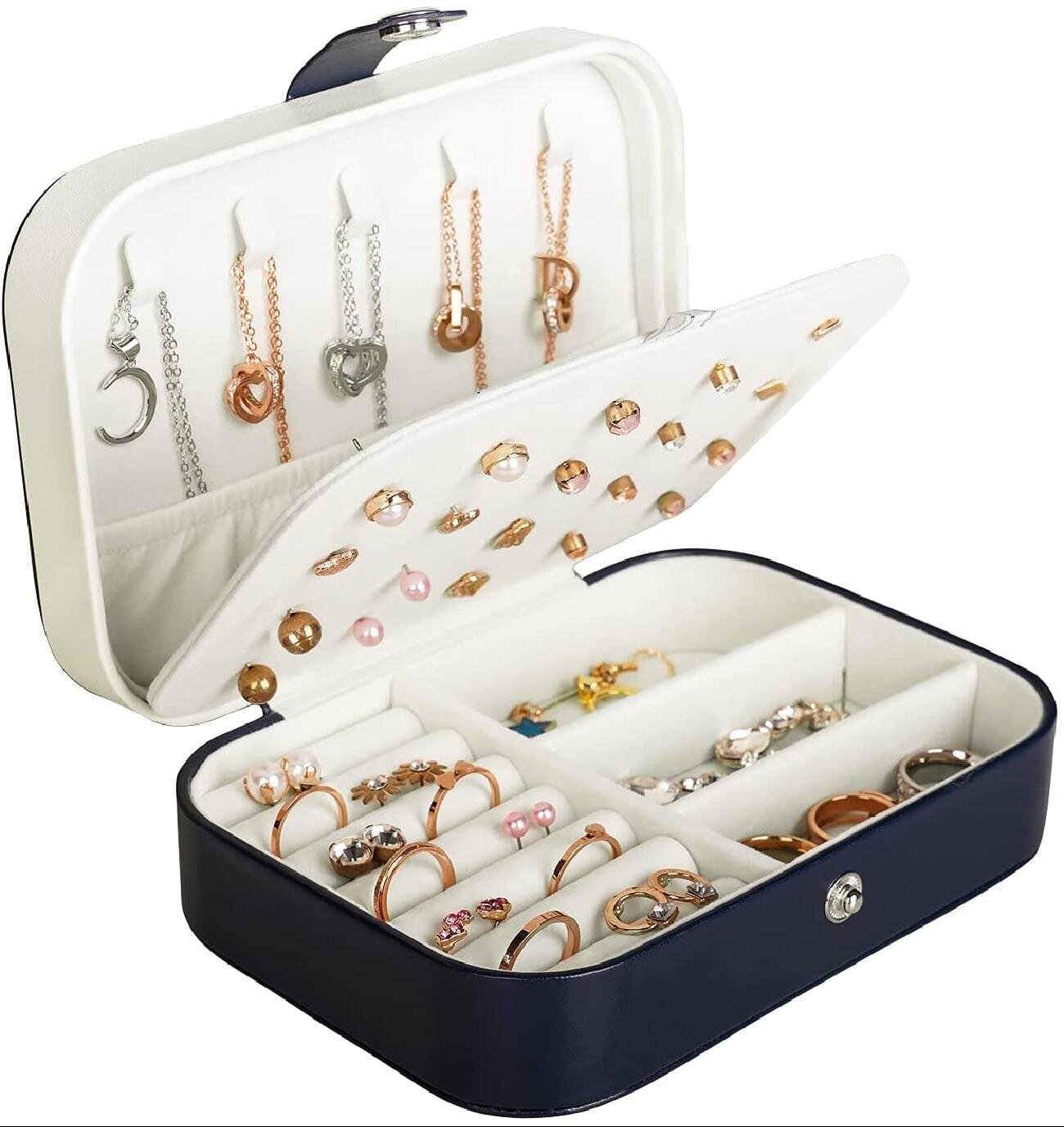 Jewelry Box Organizer Necklace Storage Case PU Leather Portable Travel Storage 