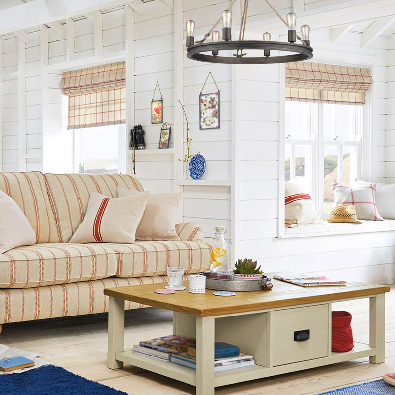 Gianetta 6 Light Candle Style Wagon Wheel Chandelier With Rope