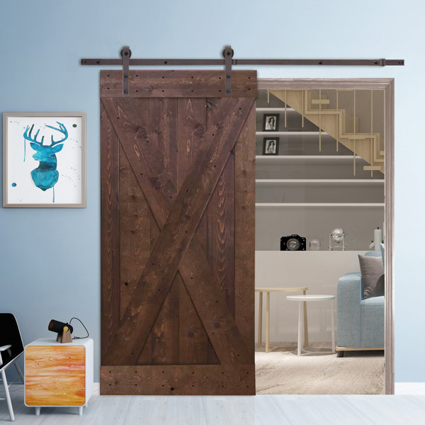 Valencia X Solid Wood Panelled Pine Slab Interior Barn Door by Gracie Oaks