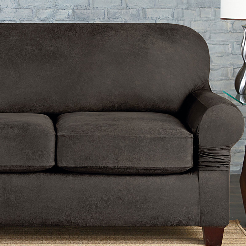 Sure Fit Vintage Leather Furniture Stretch Box Cushion Sofa Sure Fit Vintage Leather Furniture