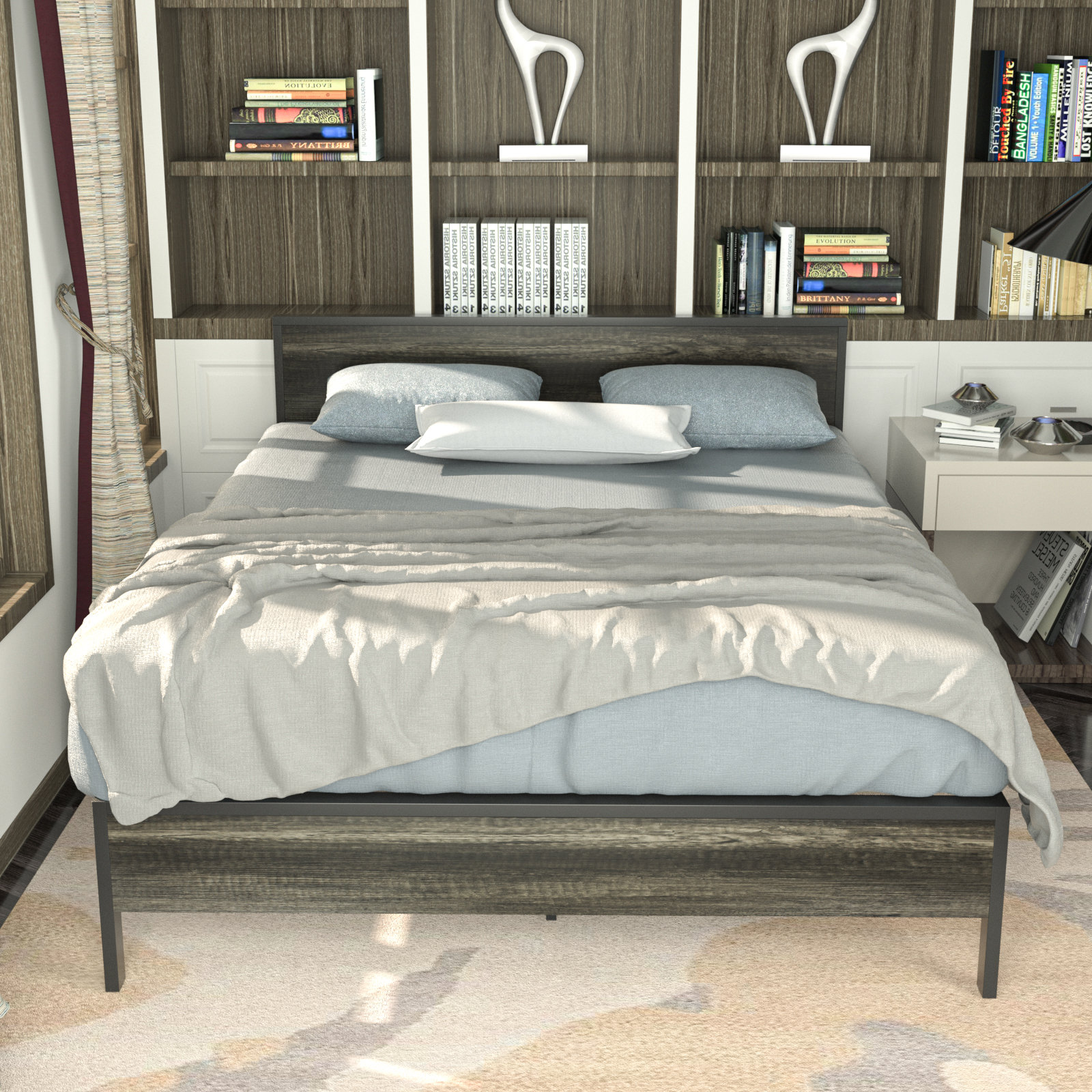Black Queen Bed Frame Metal Platform Bed with Headboard and Footboard 82/" x 62/"