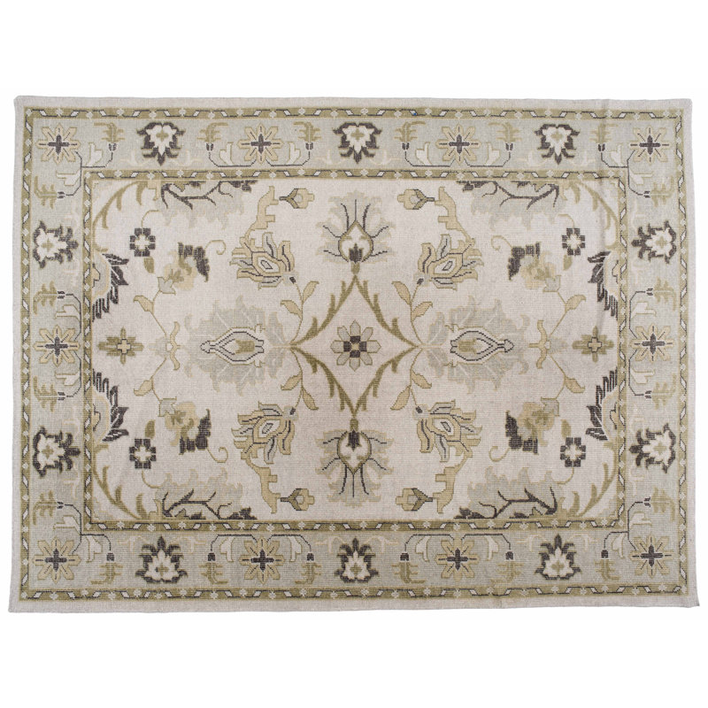 One-of-a-Kind Hand-Knotted 9' x 12' Wool Beige/Gray Area Rug
