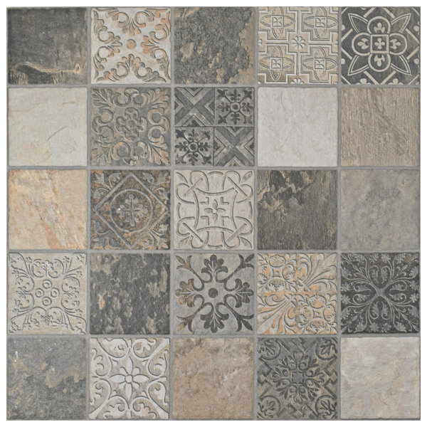Deco Maximiliano 17.5 x 17.5 Porcelain Field Tile in Gray/Brown by EliteTile