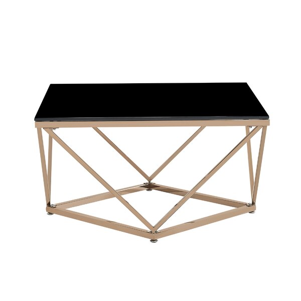 Mote Modern Glam Tempered Glass And Stainless Steel Coffee Table With Tray Top By Wrought Studio