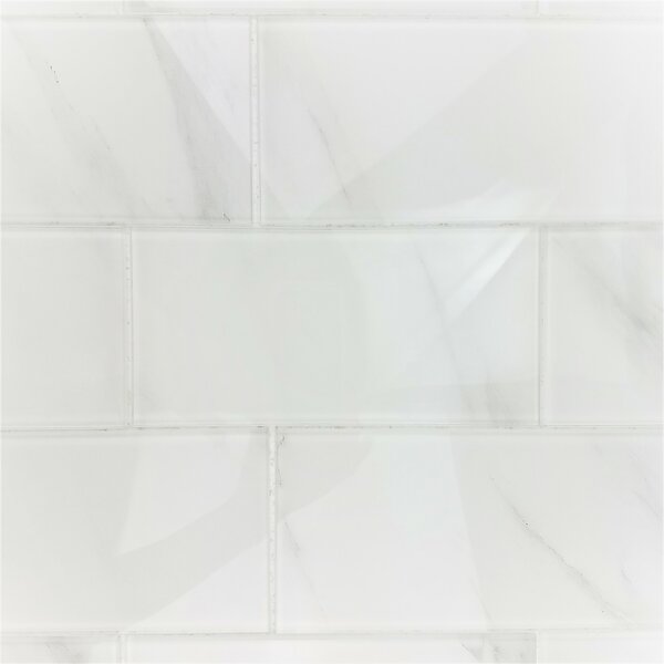Nature Wall Backsplash Straight Edge 4 x 8 Glass Subway Tile in Calacatta White by Abolos