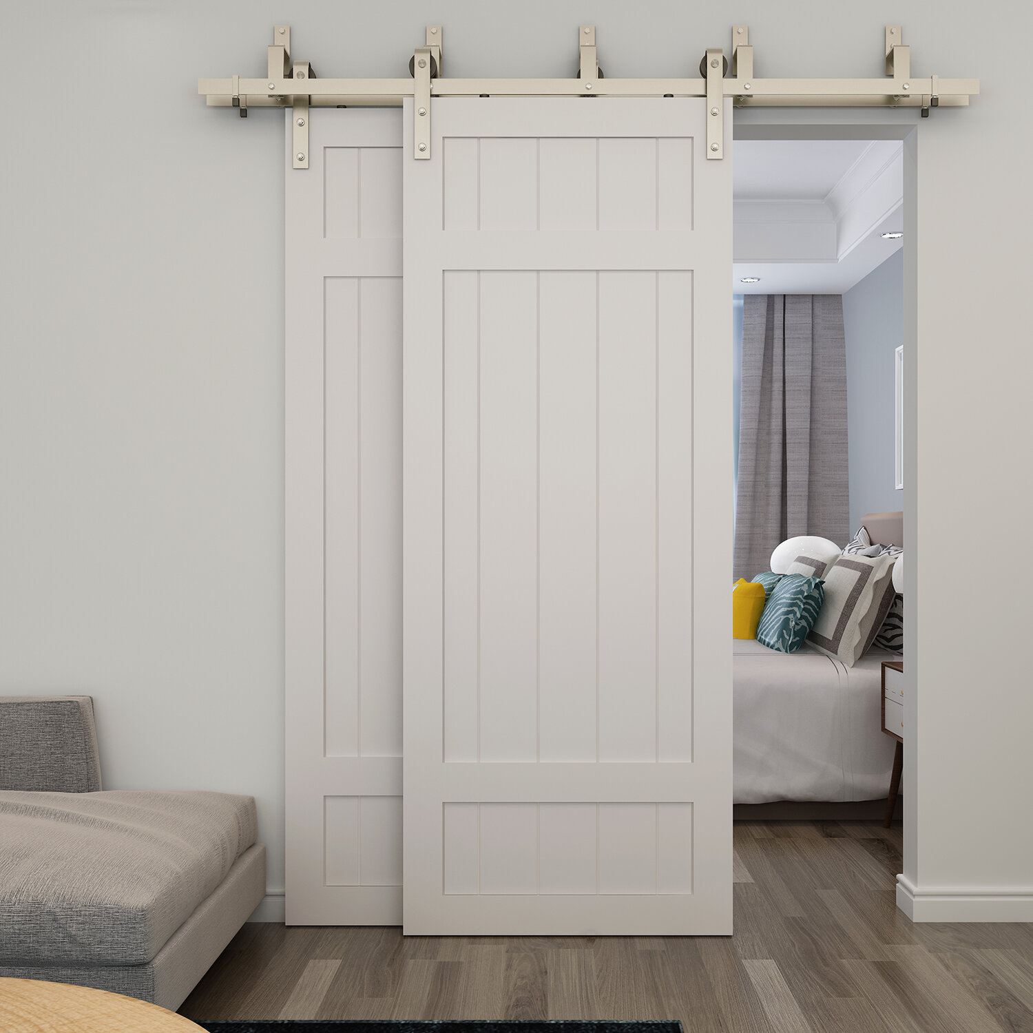 Paneled Wood Unfinished Barrel Barn Door Without Installation Hardware Kit