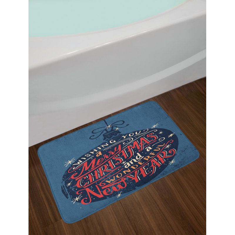 East Urban Home Merry Xmas Wishearts On Ornamental Ball Bath Rug Wayfair