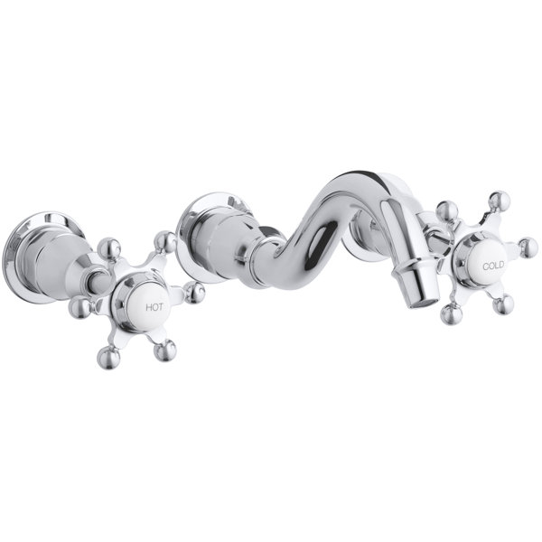 Antique Wall Mount Bathroom Sink Faucet Trim with 6 Prong Handles, Requires Valve by Kohler