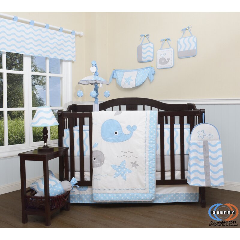 blue and white crib bedding