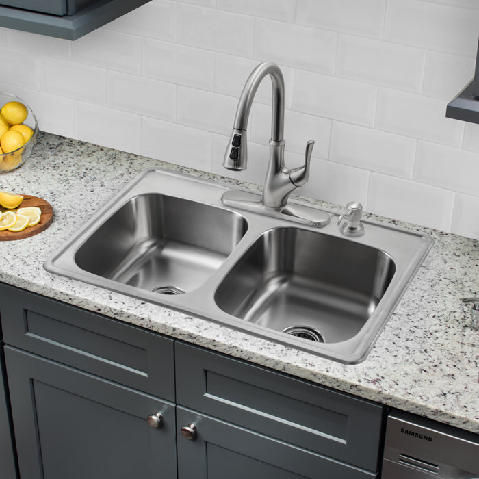 33 L X 22 W Double Bowl Drop In Stainless Steel Kitchen Sink With Faucet 33 L X 22 W Double Bowl Drop In Stainless Steel Kitchen Sink With Faucet