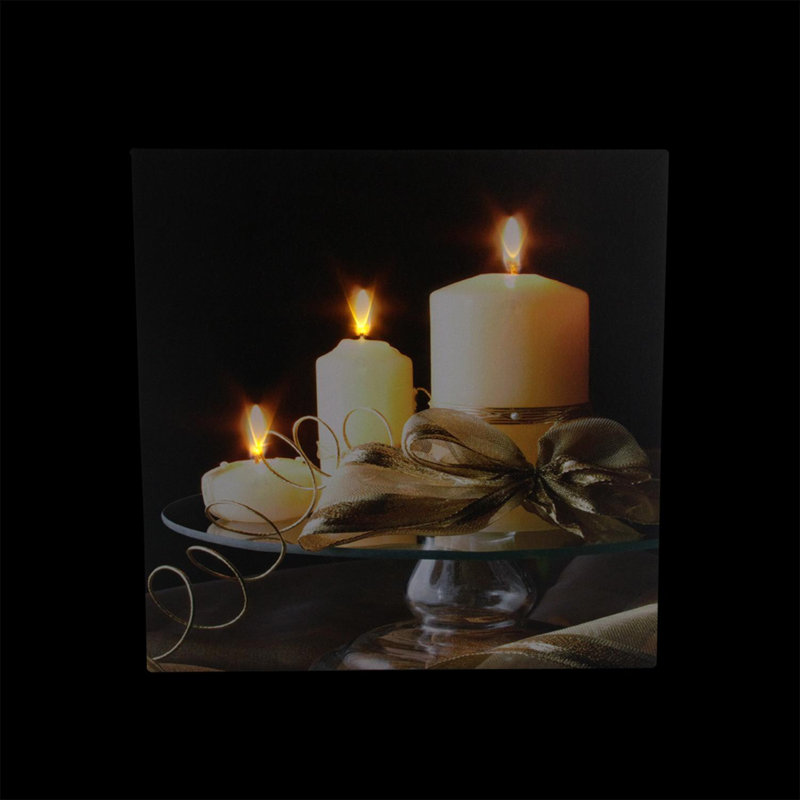 The Holiday Aisle '3 LED Lighted Candle Scene' Wrapped Canvas Photographic Print on Canvas