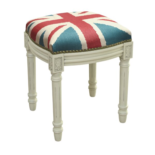 123 Creations Britannia Linen Upholstered Vanity Stool with Nailhead ...