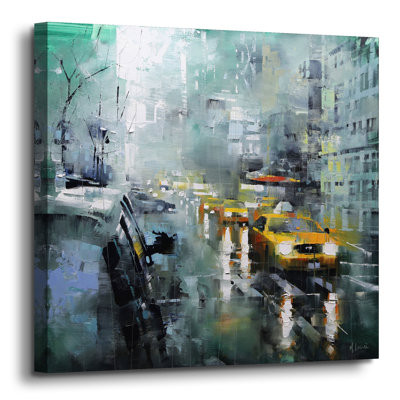 New York Rain Painting Print on Canvas Latitude Run Size 14 H x 14 W x 2 D