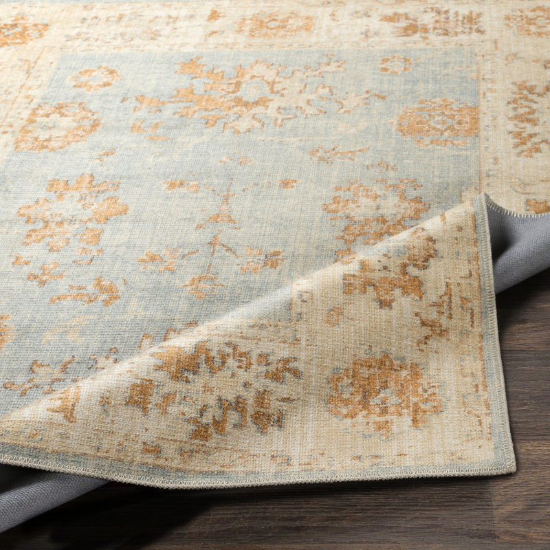Mya Distressed Floral Tan Blue Area Rug Allmodern