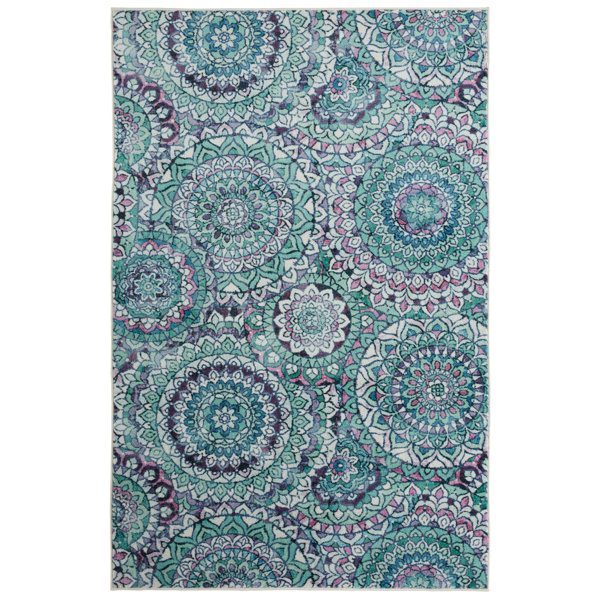 Amblewood Medallion Seafoam Green Area Rug by Bungalow Rose