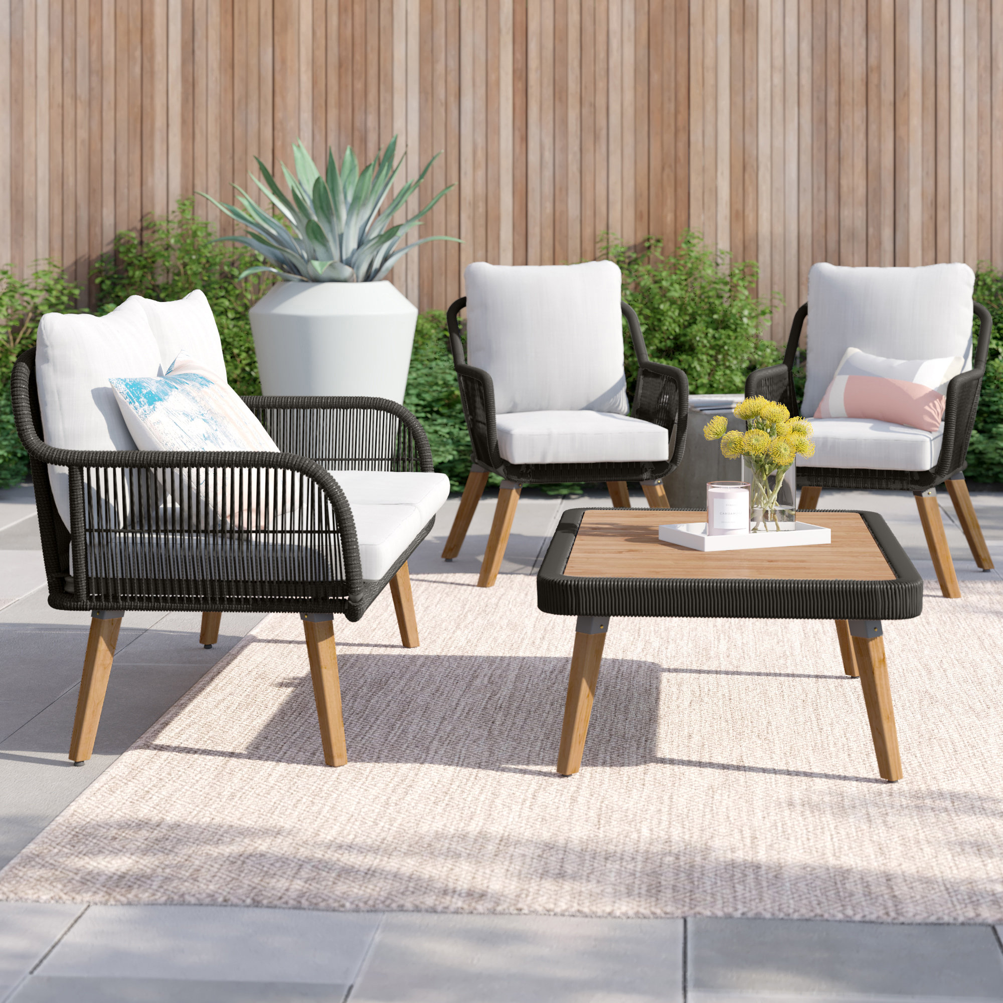 Foundstone Sally 4 Piece Sofa Seating Group With Cushions Foundstone Sally 4 Piece Sofa Seating