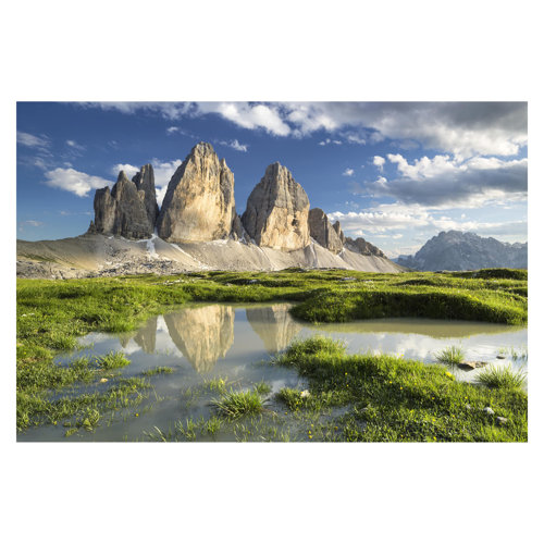 South Tyrol Pinnacles and Water Reflection 2.55m x 384cm Textured Matt Peel & Stick Wall Mural East Urban Home