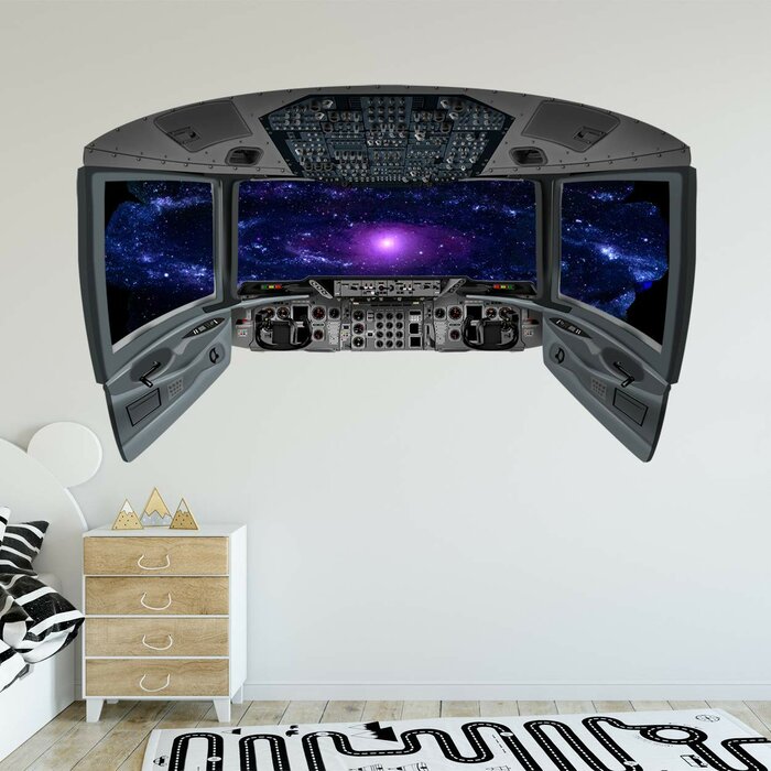 Bhavya Outer Space Universe Spaceship Window Cockpit Wall Mural