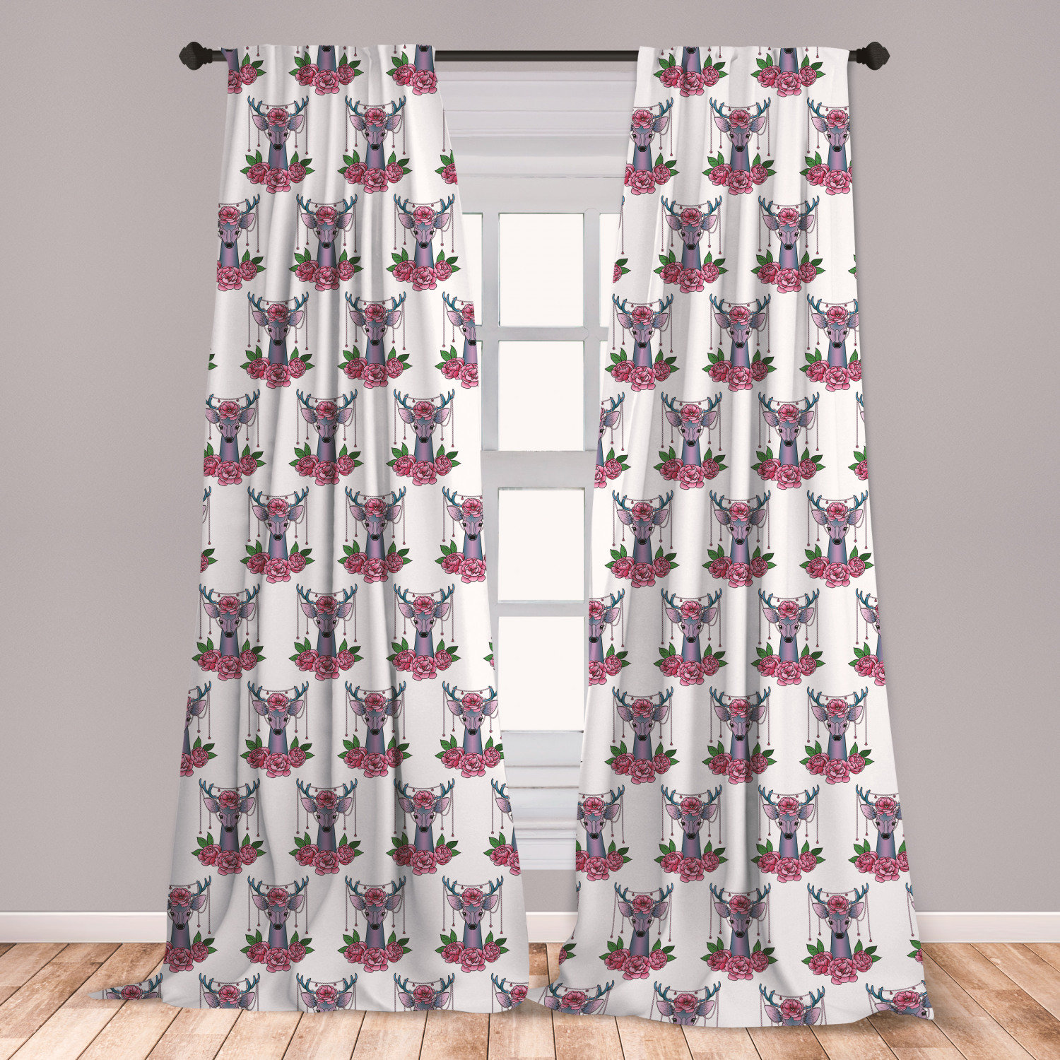 East Urban Home Ambesonne Tattoo Window Curtains Deer Heads With