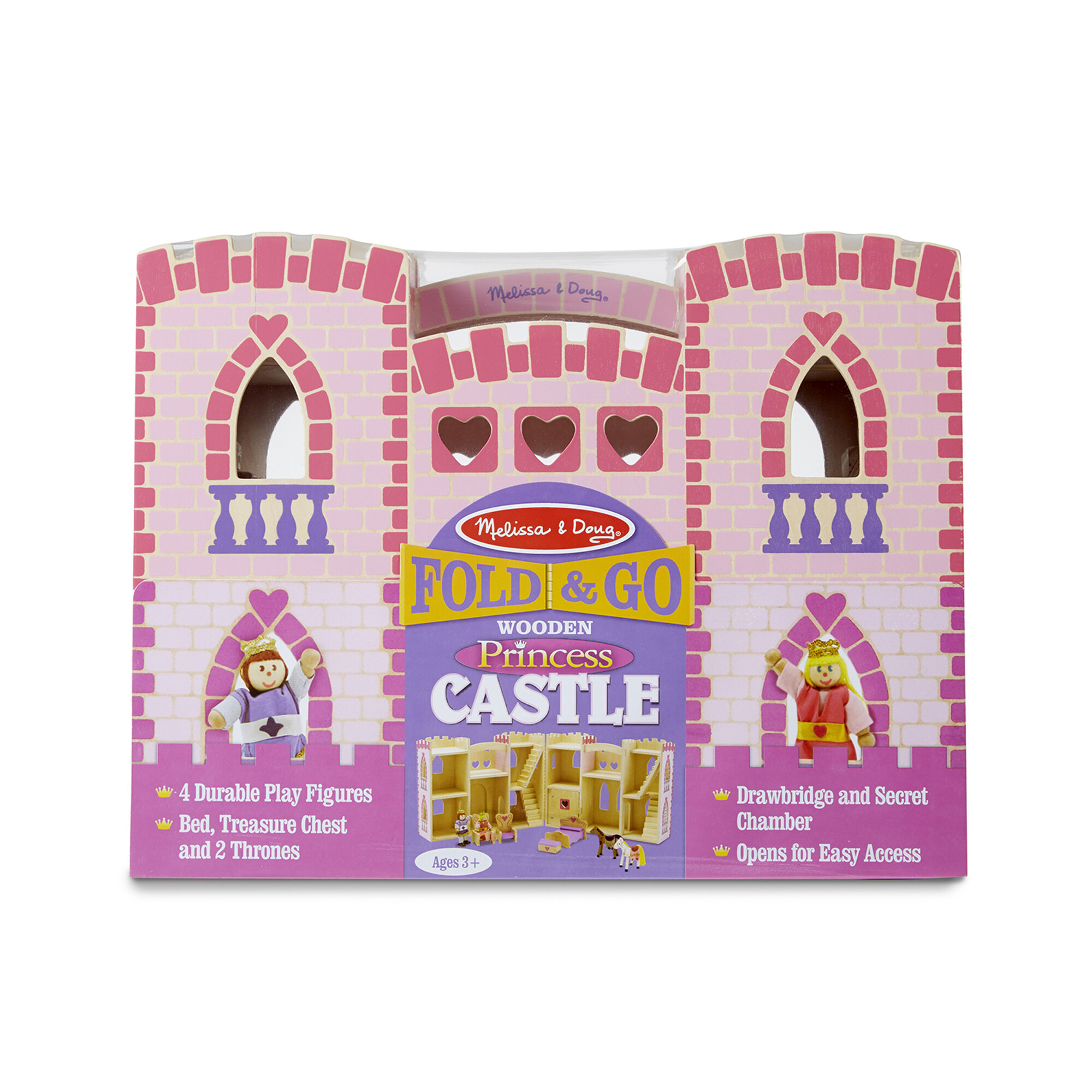 melissa & doug folding princess castle wooden dollhouse with drawbridge and turrets