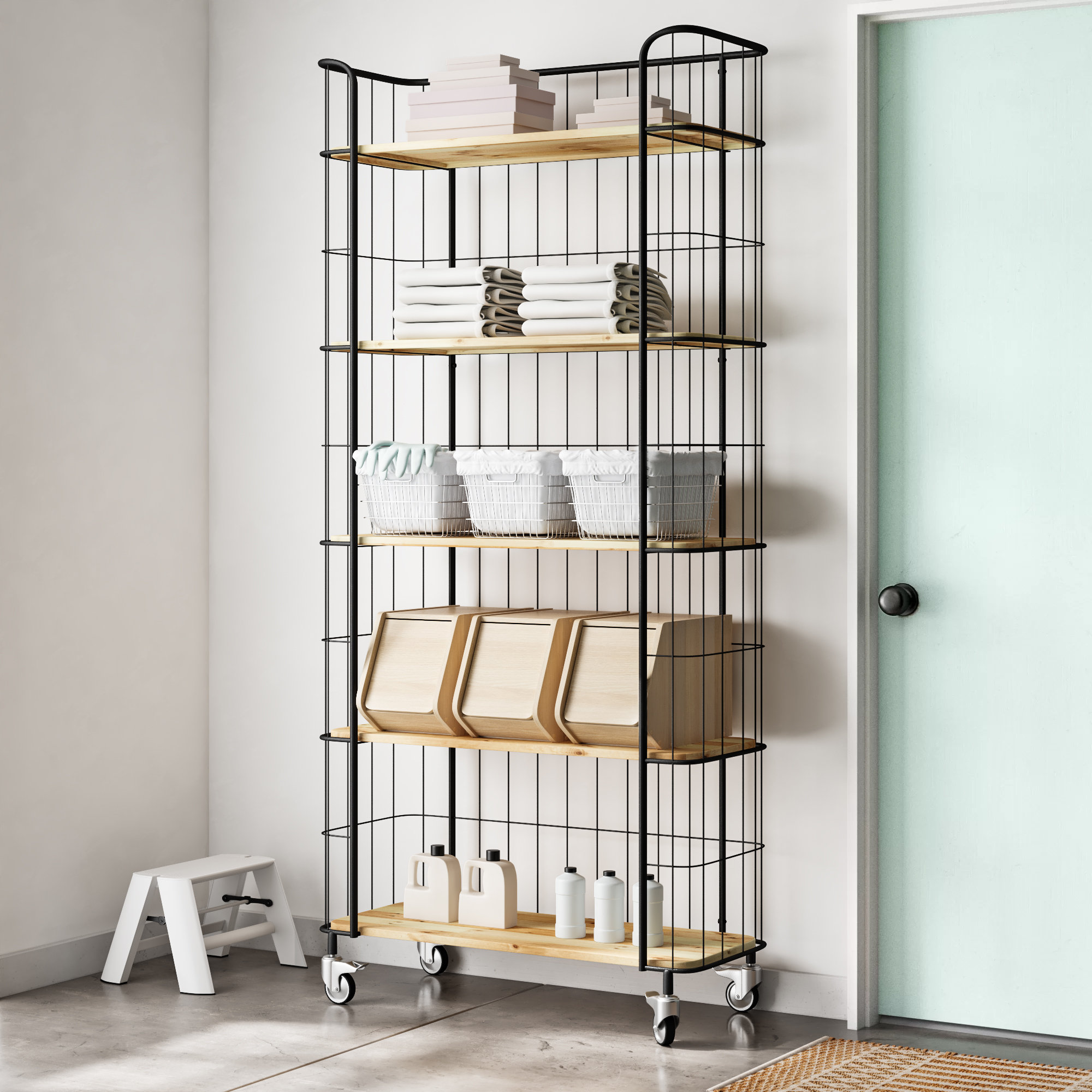 tall metal shelving unit