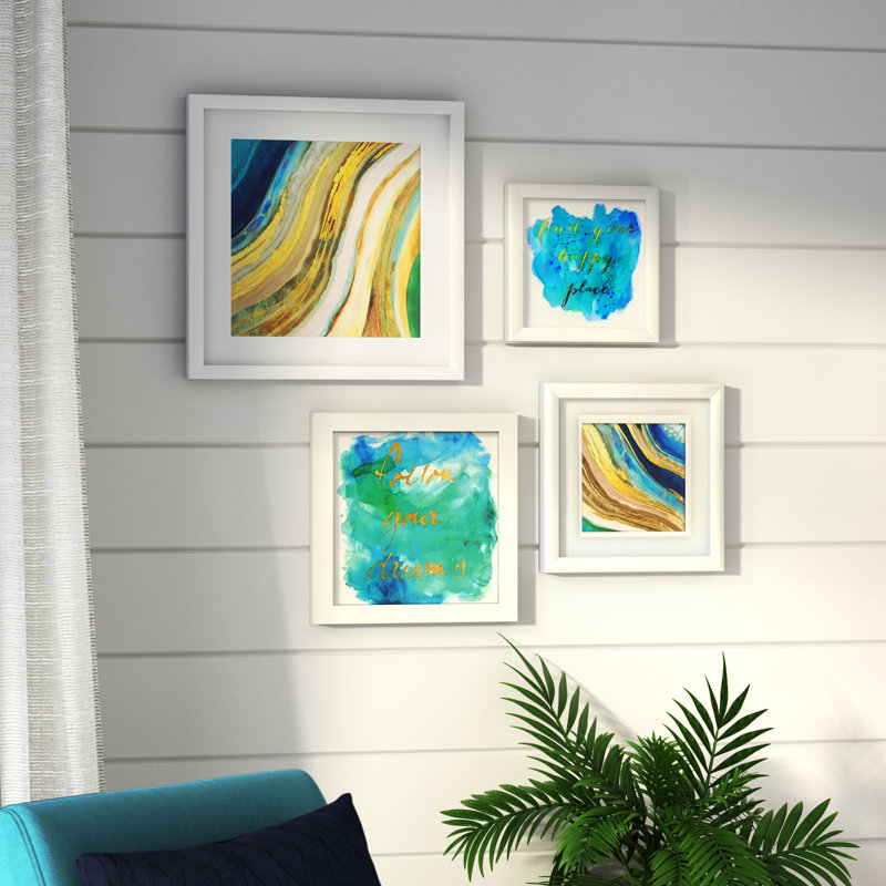 Beachcrest Home Geode Collage 4 Piece Framed Graphic Art Set
