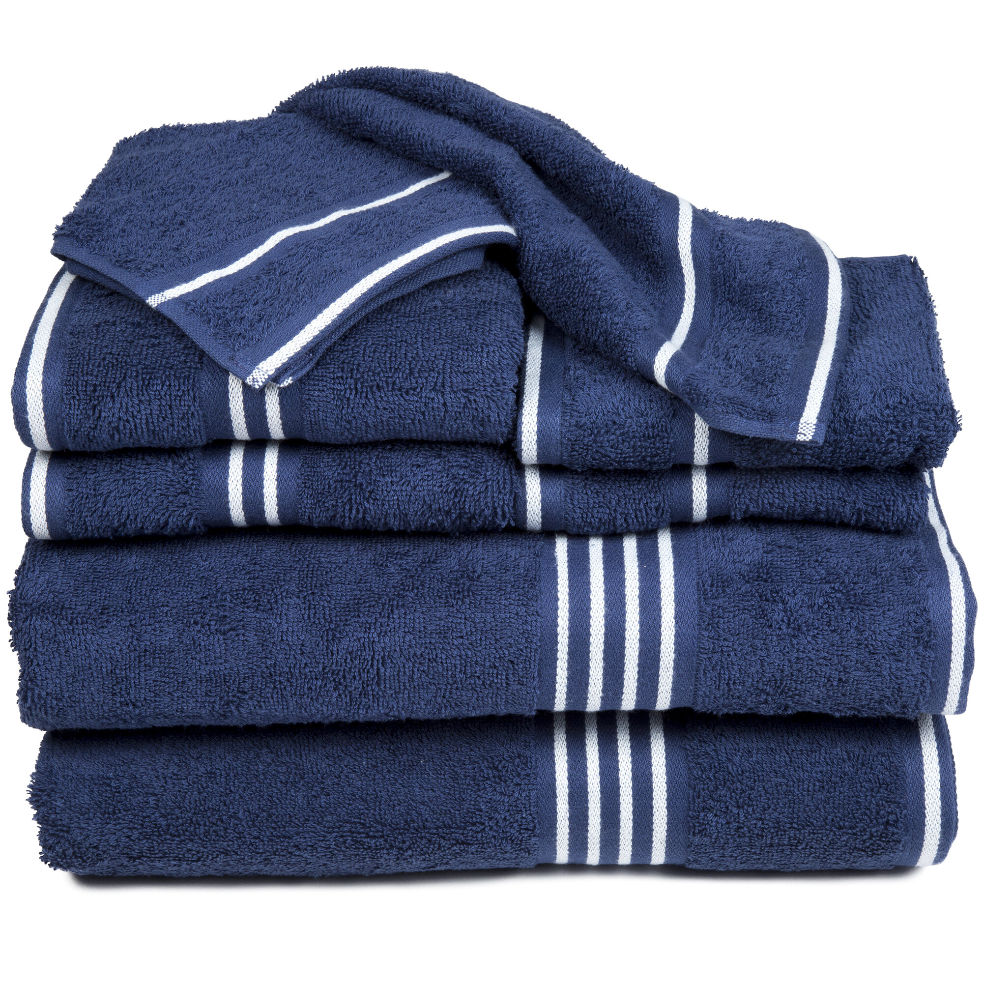 navy blue and white towels