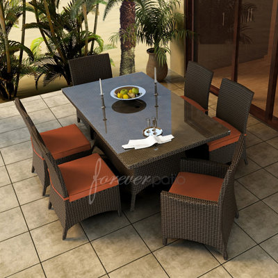 Hampton 7 Piece Dining Set with Sunbrella Cushions Forever Patio Fabric: Canvas Rust / Spectrum Sierra Welt