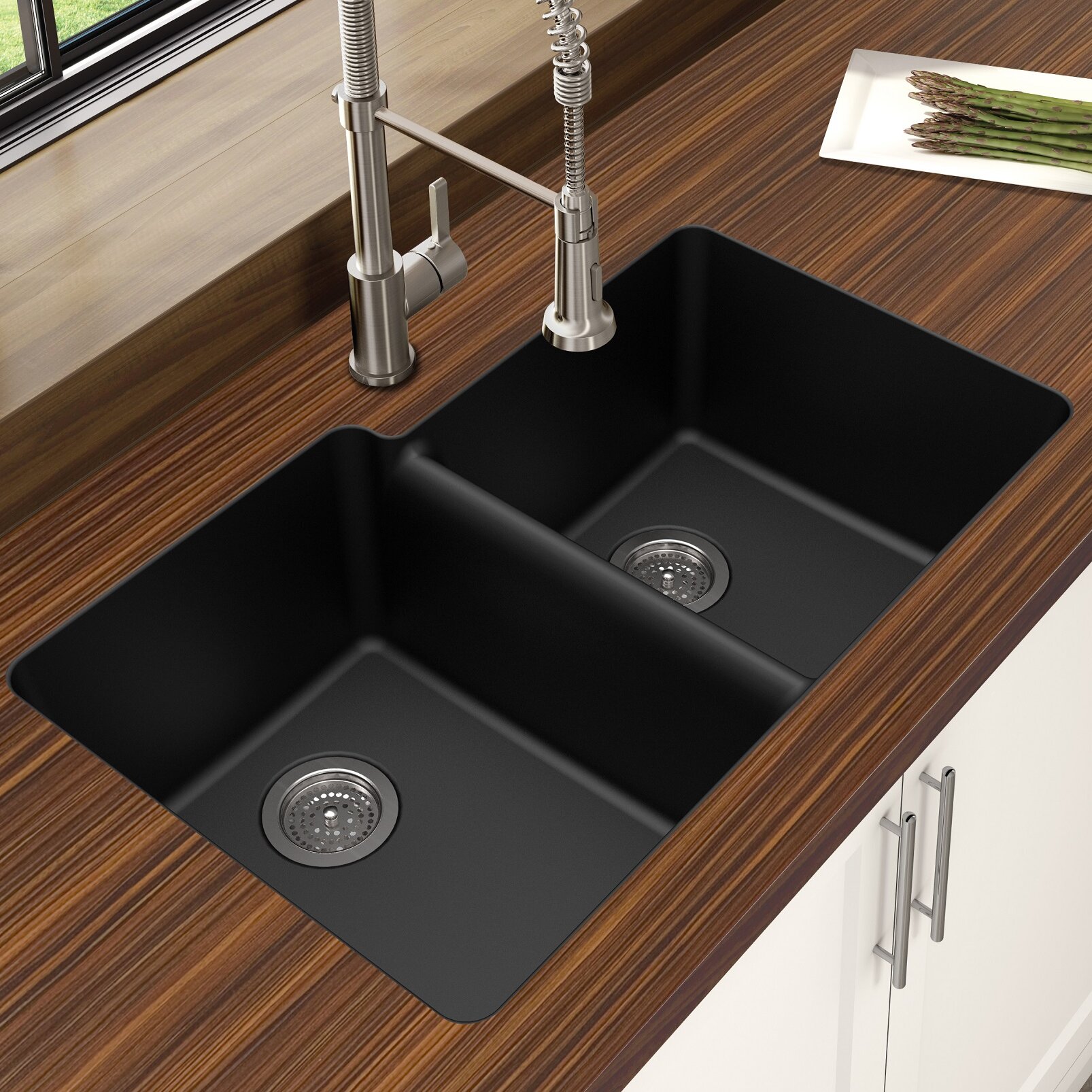 Winpro Granite Quartz Offset 33 L X 21 W Double Basin Undermount Kitchen Sink Reviews Wayfair