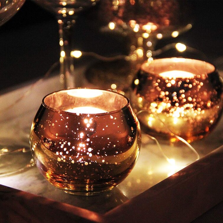 Home Decoration Votive Candle Holder-Set of 12 Wedding Centerpieces for Table Party Gold Mercury Glass Tealight Candle Holders Bulk for Birthday 