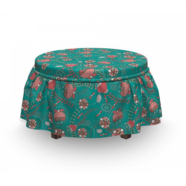 Abstract Flowers Dots Ottoman Slipcover (Set Of 2) By East Urban Home