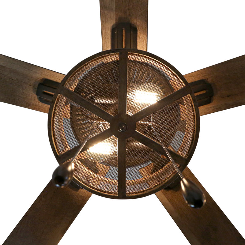52 Abbigail Woodgrain Caged Farmhouse 5 Blade Ceiling Fan Light