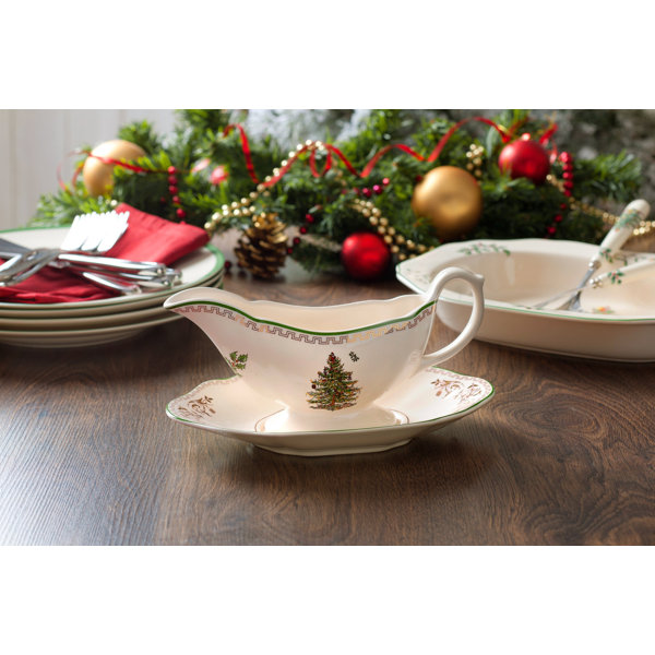 Christmas Tree Gold Sauce Boat and Stand by Spode