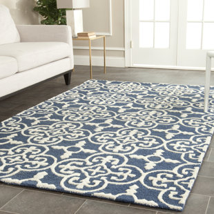 Blue Area Rugs Birch Lane Byron Navy Blue Ivory Tufted Wool Area Rug