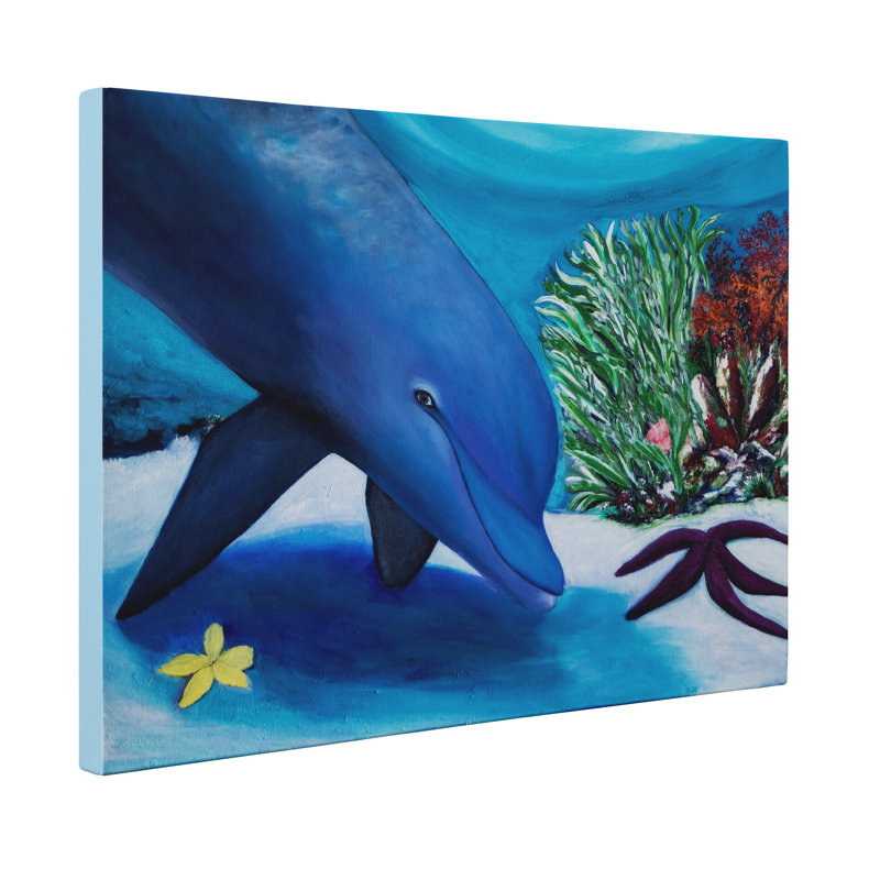 Winston Porter Loni Plumeria Dolphin Wrapped Canvas Painting