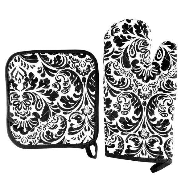 Damask Quilted 2 Piece Oven Mitt and Pot Holder Set by Lavish Home