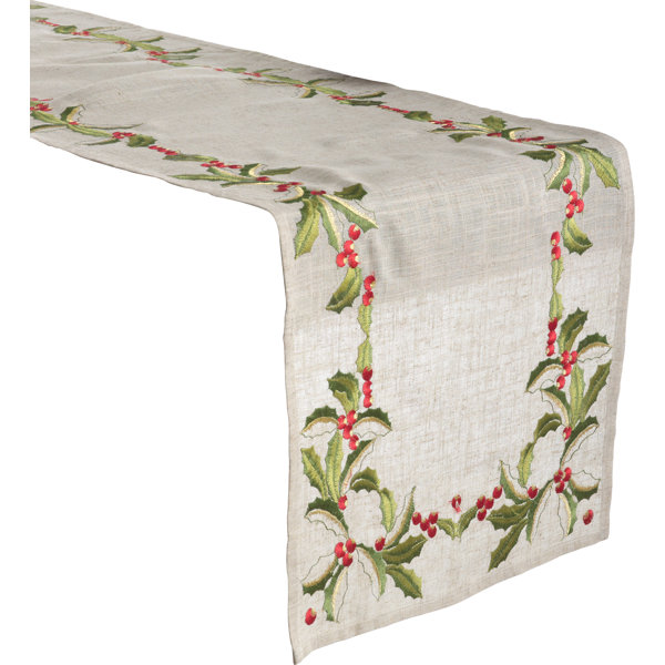 Embroidered Holly Runner by The Holiday Aisle