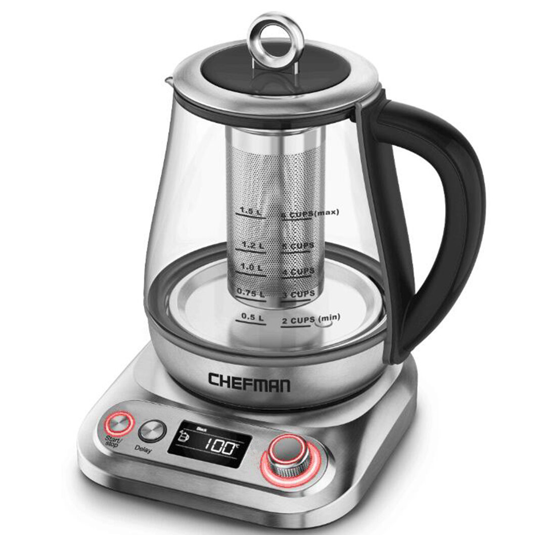 Chefman 1 6 Qt Glass Stainless Steel Electric Tea Kettle